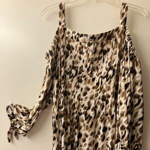 Abstract leopard cold shoulder blouse